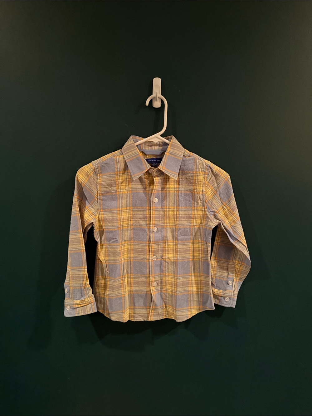 Maison Me Boys Plaid Button Down Shirt Size 7Y Gray Yellow Fall